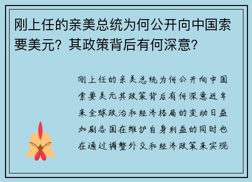 刚上任的亲美总统为何公开向中国索要美元？其政策背后有何深意？